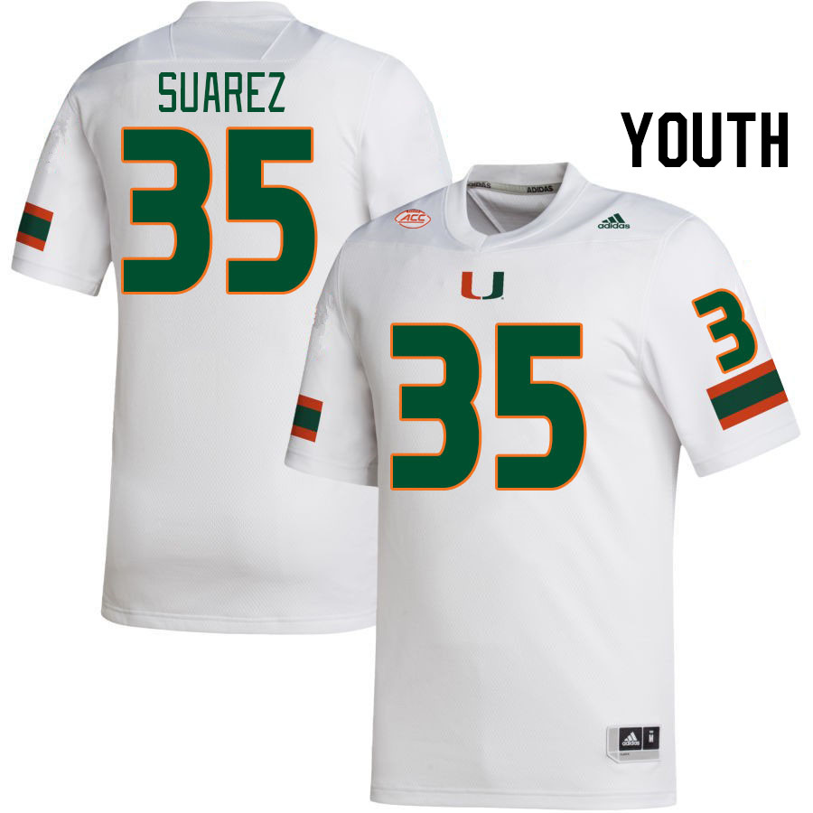 Youth #35 Michael Suarez Miami Hurricanes College Football Jerseys Stitched-White